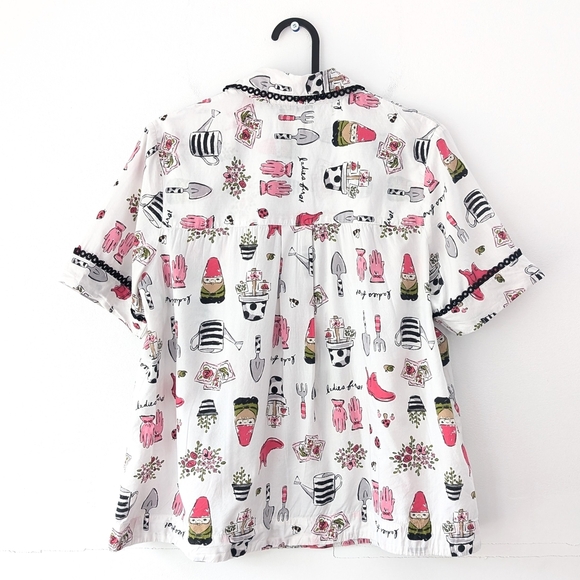 Kate Spade Women's Whimsical Garden Print Button Down Shirt Top - Size Small - Picture 6 of 9